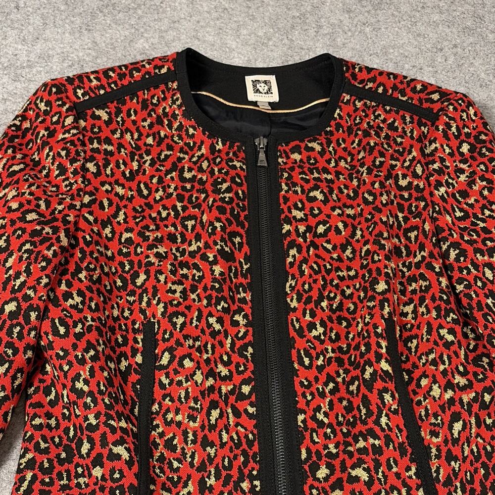 Anne Klein Red Gold Leopard Jacquard Jacket 8 Old Money